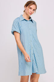 Striped Button Down Mini Dress | ABED7690 LILAC