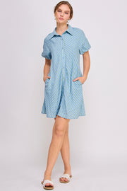 Striped Button Down Mini Dress | ABED7690 LILAC