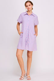 Striped Button Down Mini Dress | ABED7690 LILAC