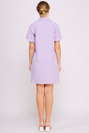 Striped Button Down Mini Dress | ABED7690 LILAC
