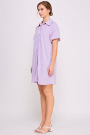 Striped Button Down Mini Dress | ABED7690 LILAC