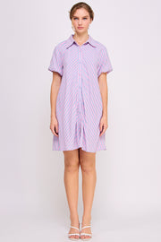 Striped Button Down Mini Dress | ABED7690 LILAC