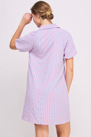 Striped Button Down Mini Dress | ABED7690 LILAC