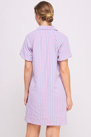 Striped Button Down Mini Dress | ABED7690 LILAC