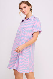 Striped Button Down Mini Dress | ABED7690 LILAC