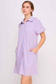 Striped Button Down Mini Dress | ABED7690 LILAC