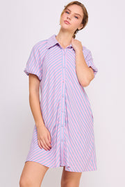 Striped Button Down Mini Dress | ABED7690 LILAC