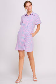 Striped Button Down Mini Dress | ABED7690 LILAC