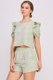 Woven Crochet Crop Top & Short SET | ABED7691 Orange | SHIP 03/31/25