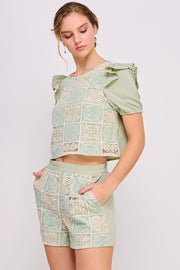 Woven Crochet Crop Top & Short SET | ABED7691 Orange | SHIP 03/31/25