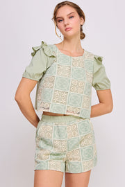 Woven Crochet Crop Top & Short SET | ABED7691 Orange | SHIP 03/31/25