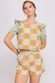 Woven Crochet Crop Top & Short SET | ABED7691 Orange | SHIP 03/31/25