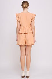 V Neck Ruffle Top & Short Set | ABED7700