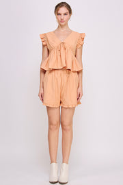 V Neck Ruffle Top & Short Set | ABED7700
