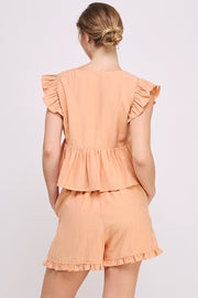 V Neck Ruffle Top & Short Set | ABED7700