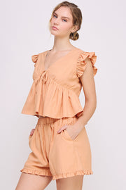 V Neck Ruffle Top & Short Set | ABED7700