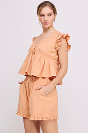 V Neck Ruffle Top & Short Set | ABED7700