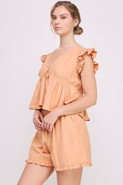 V Neck Ruffle Top & Short Set | ABED7700