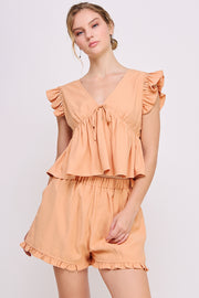 V Neck Ruffle Top & Short Set | ABED7700