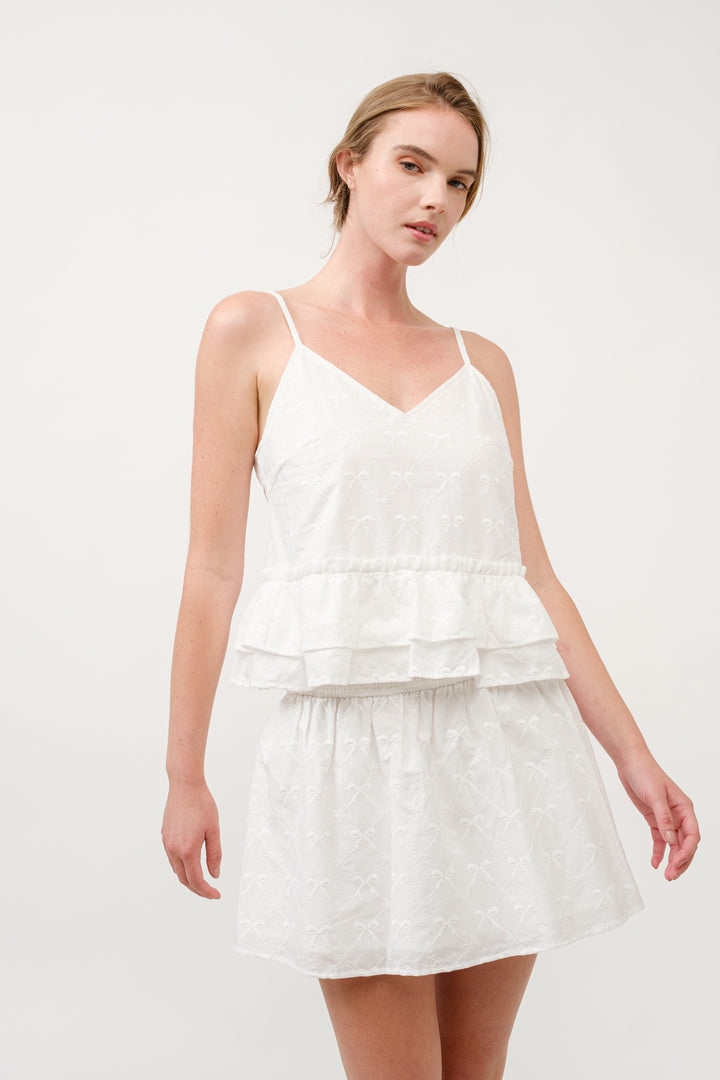 White Eyelet Peplum Top & Skirt Set I ABED7706 I SHIP 03/31/25