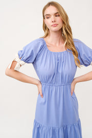 Tiered Midi Dress with Bow Tie Sleeves I ABED7710 I SHIP 03/31/25