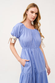 Tiered Midi Dress with Bow Tie Sleeves I ABED7710 I SHIP 03/31/25