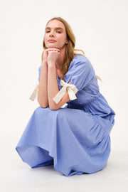 Tiered Midi Dress with Bow Tie Sleeves I ABED7710 I SHIP 03/31/25