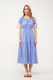 Tiered Midi Dress with Bow Tie Sleeves I ABED7710 I SHIP 03/31/25
