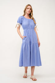 Tiered Midi Dress with Bow Tie Sleeves I ABED7710 I SHIP 03/31/25