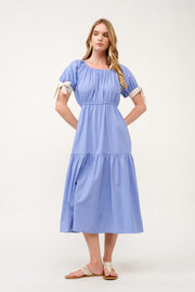 Tiered Midi Dress with Bow Tie Sleeves I ABED7710 I SHIP 03/31/25