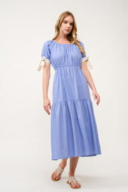 Tiered Midi Dress with Bow Tie Sleeves I ABED7710 I SHIP 03/31/25
