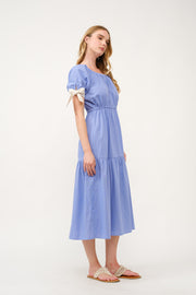 Tiered Midi Dress with Bow Tie Sleeves I ABED7710 I SHIP 03/31/25