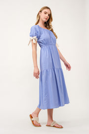 Tiered Midi Dress with Bow Tie Sleeves I ABED7710 I SHIP 03/31/25
