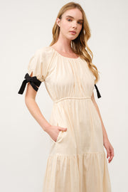 Tiered Midi Dress with Bow Tie Sleeves I ABED7710 I SHIP 03/31/25