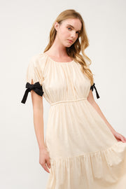 Tiered Midi Dress with Bow Tie Sleeves I ABED7710 I SHIP 03/31/25