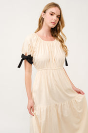 Tiered Midi Dress with Bow Tie Sleeves I ABED7710 I SHIP 03/31/25