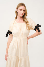 Tiered Midi Dress with Bow Tie Sleeves I ABED7710 I SHIP 03/31/25