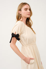 Tiered Midi Dress with Bow Tie Sleeves I ABED7710 I SHIP 03/31/25