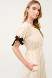 Tiered Midi Dress with Bow Tie Sleeves I ABED7710 I SHIP 03/31/25