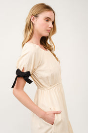 Tiered Midi Dress with Bow Tie Sleeves I ABED7710 I SHIP 03/31/25