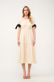 Tiered Midi Dress with Bow Tie Sleeves I ABED7710 I SHIP 03/31/25