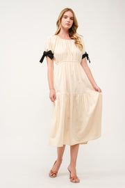 Tiered Midi Dress with Bow Tie Sleeves I ABED7710 I SHIP 03/31/25