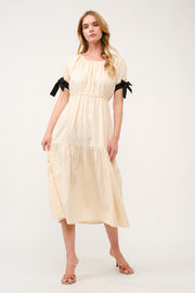 Tiered Midi Dress with Bow Tie Sleeves I ABED7710 I SHIP 03/31/25