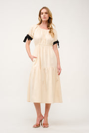 Tiered Midi Dress with Bow Tie Sleeves I ABED7710 I SHIP 03/31/25