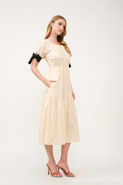 Tiered Midi Dress with Bow Tie Sleeves I ABED7710 I SHIP 03/31/25
