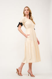 Tiered Midi Dress with Bow Tie Sleeves I ABED7710 I SHIP 03/31/25
