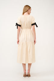 Tiered Midi Dress with Bow Tie Sleeves I ABED7710 I SHIP 03/31/25