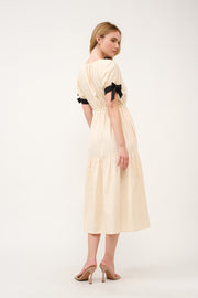 Tiered Midi Dress with Bow Tie Sleeves I ABED7710 I SHIP 03/31/25