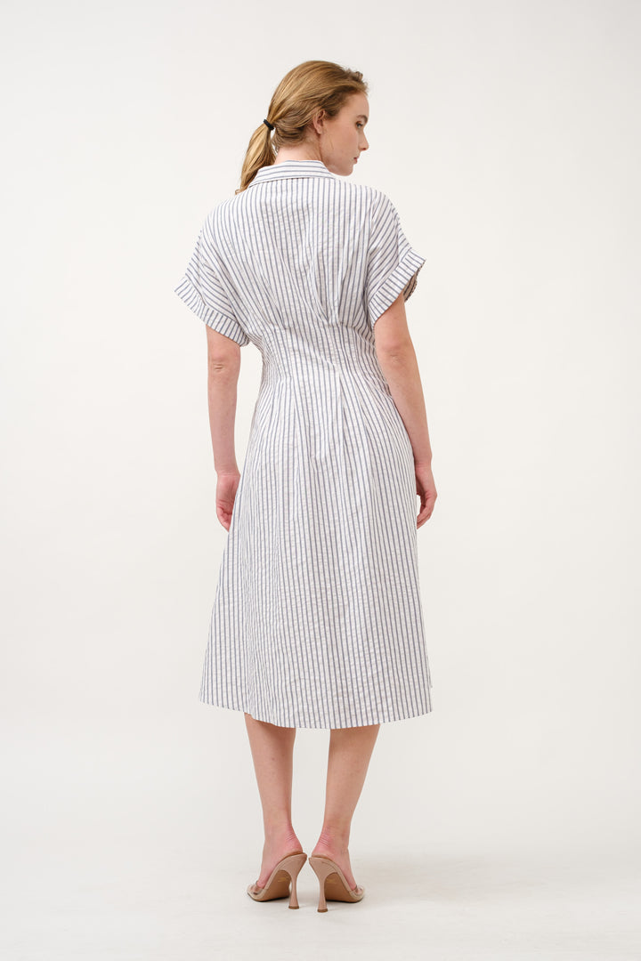 Striped Button-Up Midi Shirt Dress I ABED7712 Taupe