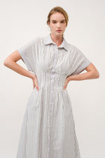Load image into Gallery viewer, Striped Button-Up Midi Shirt Dress I ABED7712 Taupe
